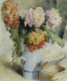 Chrysanthèmes au vase bleu