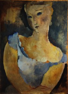 Portrait de femme en robe bleu