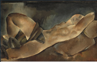 Jeune fille couchée 2, huile sur carton, 46 x 73 cm, 1922