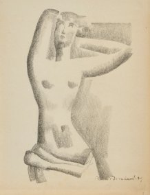 Torse de femme nue aux bras levés